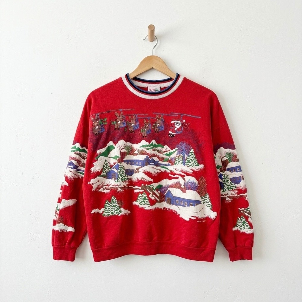 Vintage 1992 Nutcracker Christmas Grandma Sweatshirt Red Large Puff Paint Santa